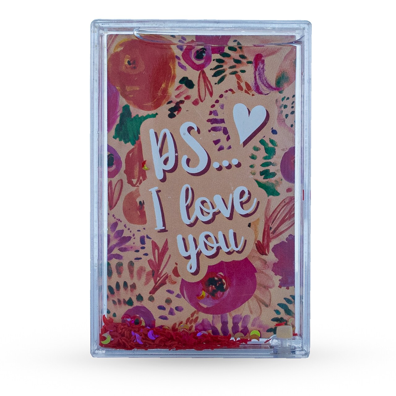 PS I Love You Glitter Shake Clear Plastic Water Picture Frame